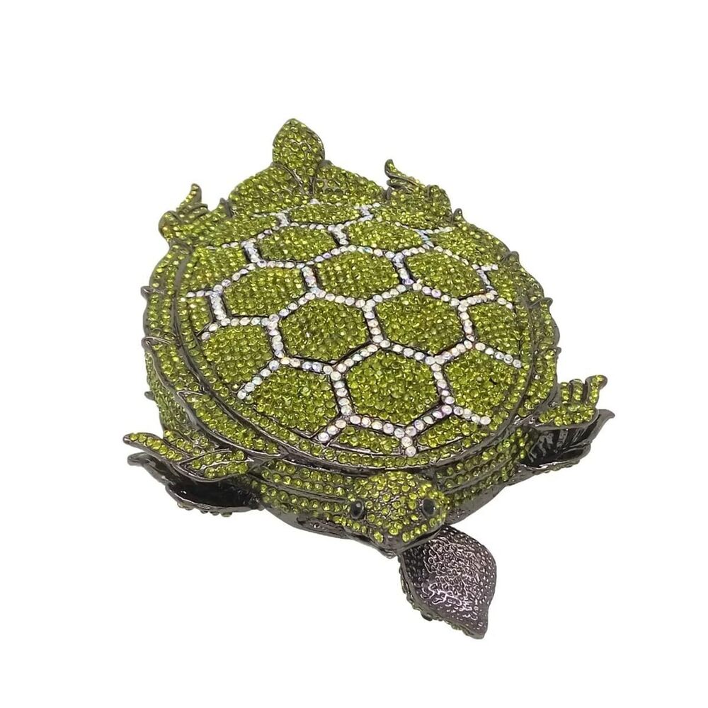 1464 Chic Turtle Rhinestone Clutch Sparkle Diamond Minaudiere Handbag